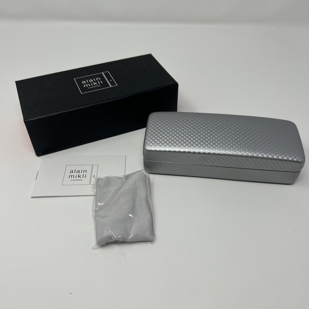 NEW Alain Mikli Hard Shell Eyeglass Case Carbon Fiber-Like Texture W/ Box Silver